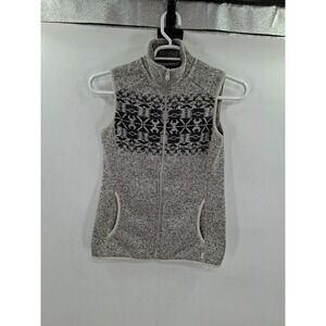 Eddie Bauer Womens Fleece Vest‎ Aztec Gray Full Zip Sleeveless Jacket Small